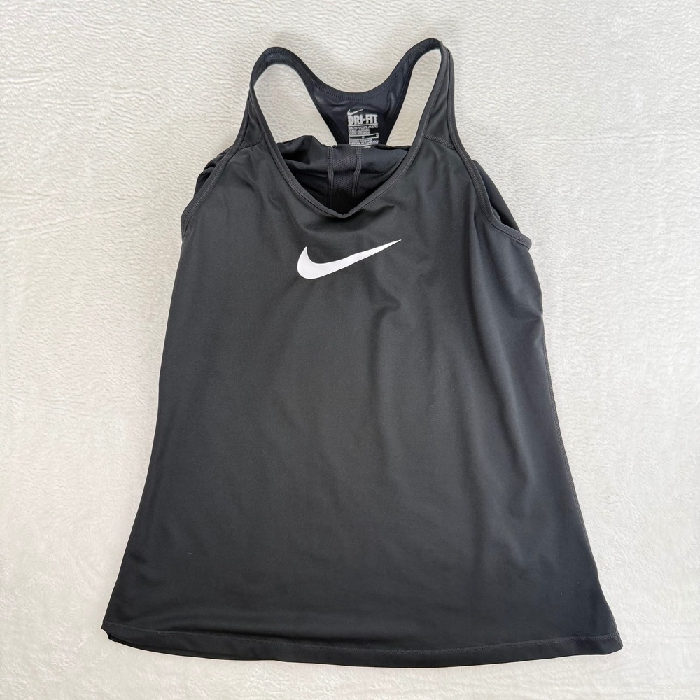 Nike Dri-FIT Womens Black Racerback Tank Top Built-In Shelf Bra Slim Fit Small
